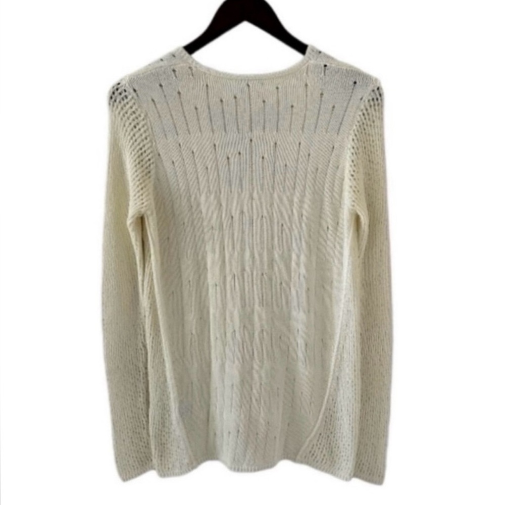 J. McLaughlin Cream V-Neck Open Stitch Long Sleeve Knit Sweater Size Small - Picture 7 of 9